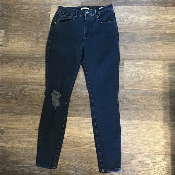 Good American Good Legs Distressed High Rise Dark Blue Skinny Jeans Size 31 - Picture 1 of 11